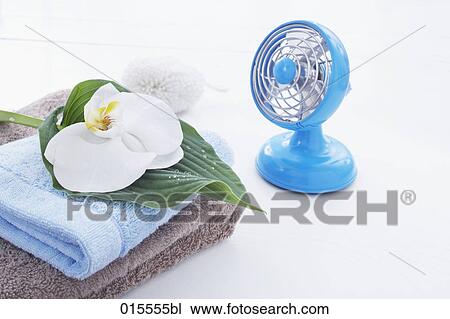still life of orchid towels and blue fan View Large Photo Image Stock Image - still life of orchid towels and blue fan. Fotosearch