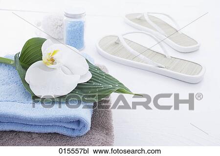 still life of orchid towels and flip flops View Large Photo Image Stock Image - still life of orchid towels and flip flops. Fotosearch