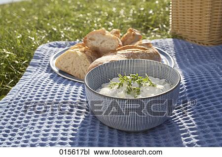still life of picnic with bread and cream cheese View Large Photo Image Stock Image - still life of picnic with bread and cream cheese. Fotosearch