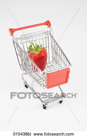 Stock Image - still life of shopping trolley with strawberry. Fotosearch