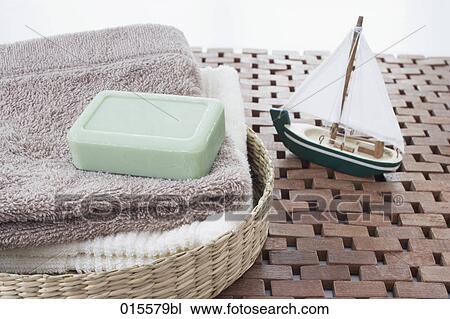 still life of towels soap and toy boat View Large Photo Image Stock Image - still life of towels soap and toy boat. Fotosearch
