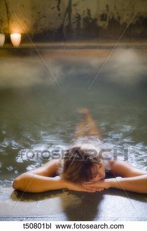 Woman in thermal bath View Large Photo Image Stock Image - Woman in thermal bath. Fotosearch
