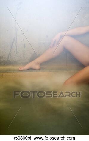 Woman relaxing in a thermal pool View Large Photo Image Stock Image - Woman relaxing in a thermal pool. Fotosearch