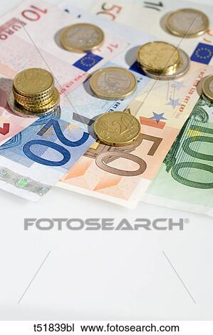 Euro notes and coins View Large Photo Image Stock Image - Euro notes and coins . Fotosearch