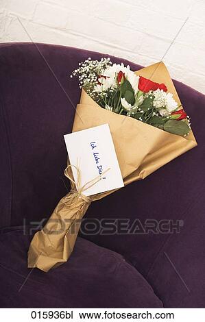 still life of flower bouquet on arm chair with german note ich liebe dich View Large Photo Image Stock Image - still life of flower bouquet on arm chair with german note ich liebe dich. Fotosearch