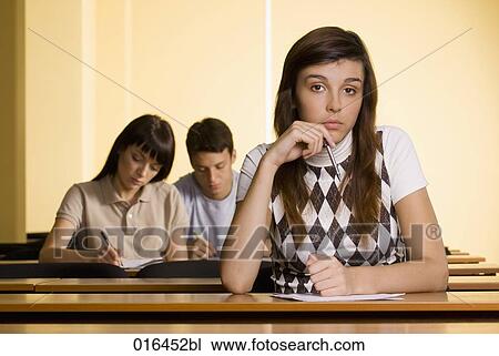 portrait of pensive female student in school seminar View Large Photo Image Stock Image - portrait of pensive female student in school seminar. Fotosearch