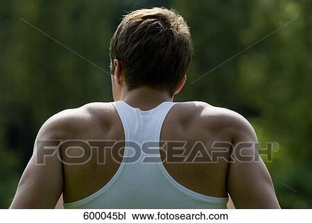 rear view of young man sitting on lawn in park View Large Photo Image Stock Image - rear view of young man sitting on lawn in park. Fotosearch