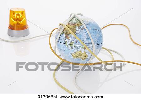 Stock Image - still life of cables around globe. Fotosearch