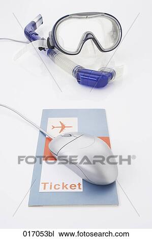 still life of computer mouse air tickel and diving goggles View Large Photo Image Stock Image - still life of computer mouse air tickel and diving goggles. Fotosearch
