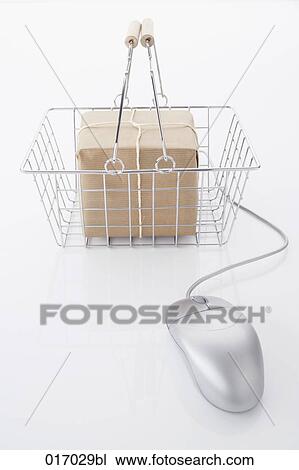 still life of computer mouse and package in shopping basket View Large Photo Image Stock Image - still life of computer mouse and package in shopping basket. Fotosearch