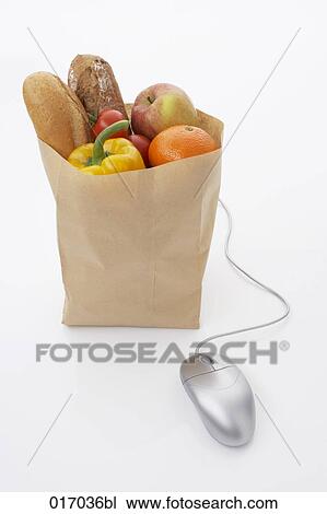 still life of computer mouse and groceries in shopping bag View Large Photo Image Stock Image - still life of computer mouse and groceries in shopping bag. Fotosearch