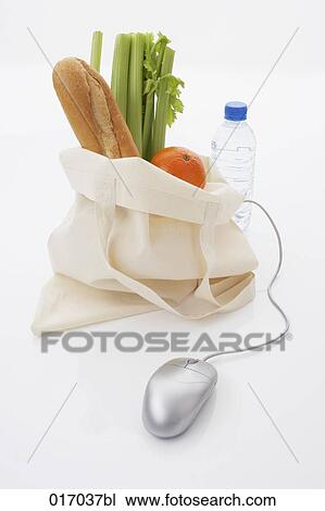 still life of computer mouse and groceries in shopping bag View Large Photo Image Stock Image - still life of computer mouse and groceries in shopping bag. Fotosearch