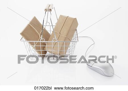 still life of computer mouse and two packeges in shopping basket View Large Photo Image Stock Image - still life of computer mouse and two packeges in shopping basket. Fotosearch