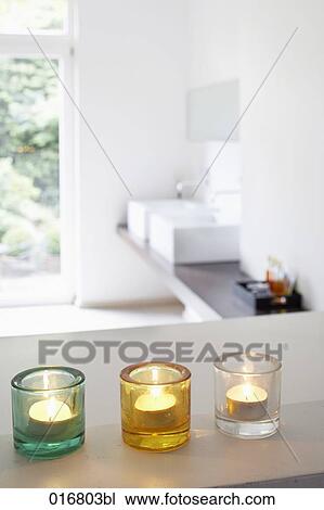 still life of three candles in a bathroom View Large Photo Image Stock Image - still life of three candles in a bathroom. Fotosearch
