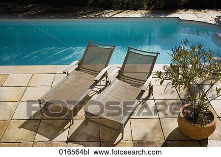 still life of two sun loungers near swimming pool View Large Photo Image Stock Image - still life of two sun loungers near swimming pool. Fotosearch