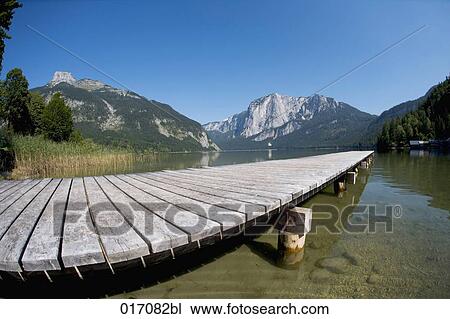 still life of wooden pier on lake in alpine landscape View Large Photo Image Stock Image - still life of wooden pier on lake in alpine landscape. Fotosearch