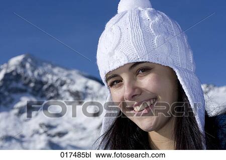 headshot of young woman in winter mountains View Large Photo Image Stock Image - headshot of young woman in winter mountains. Fotosearch