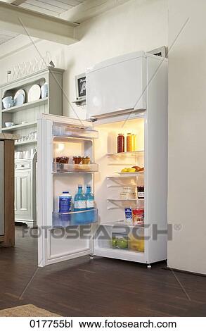 still life of open refridgerator in kitchen View Large Photo Image Stock Image - still life of open refridgerator in kitchen. Fotosearch