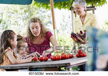 family preparing salad of tomatoes in garden View Large Photo Image Stock Image - family preparing salad of tomatoes in garden. Fotosearch