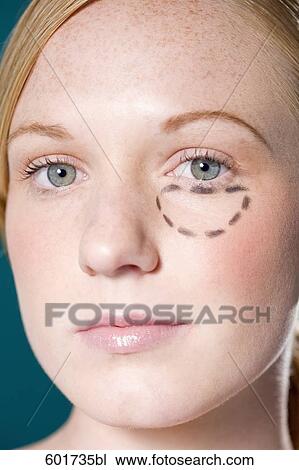 headshot of young woman with marking for plastic surgery View Large Photo Image Stock Image - headshot of young woman with marking for plastic surgery. Fotosearch