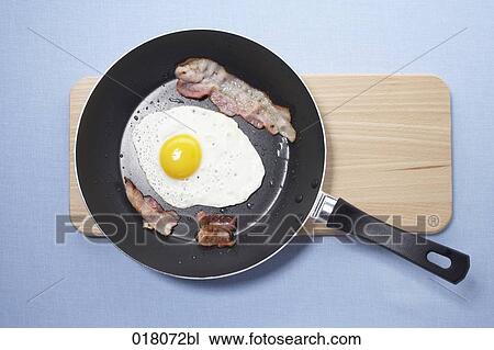 still life of fried egg and bacon in pan View Large Photo Image Stock Image - still life of fried egg and bacon in pan. Fotosearch