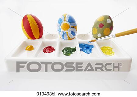 still life of painted easter eggs and paint brush View Large Photo Image Stock Image - still life of painted easter eggs and paint brush. Fotosearch