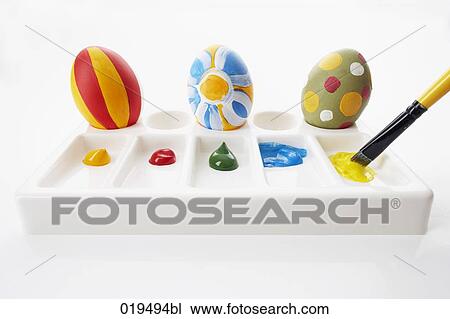 still life of painted easter eggs and paint brush View Large Photo Image Stock Image - still life of painted easter eggs and paint brush. Fotosearch