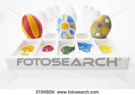 still life of painted easter eggs in pallet View Large Photo Image Stock Image - still life of painted easter eggs in pallet. Fotosearch