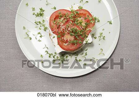 Stock Image - still life of sandwich with mozzarella and tomato. Fotosearch