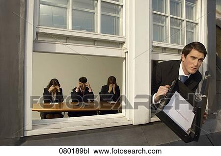 businessman leaving meeting through window with confidential documents View Large Photo Image Stock Image - businessman leaving meeting through window with confidential documents. Fotosearch