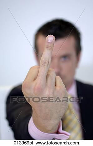 Stock Image - businessman showing the middle finger. Fotosearch