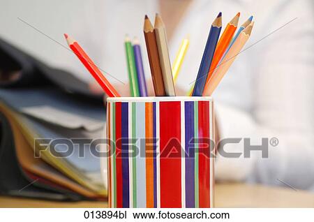 close-up of cup with colourful pencils View Large Photo Image Stock Image - close-up of cup with colourful pencils. Fotosearch