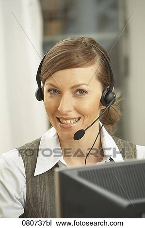 portrait of female call center agent View Large Photo Image Stock Image - portrait of female call center agent. Fotosearch
