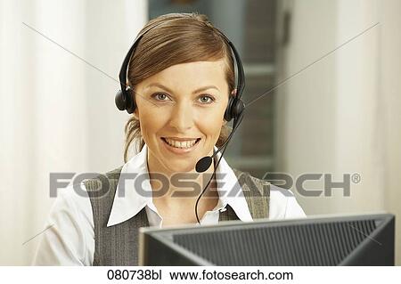 portrait of female call center agent View Large Photo Image Stock Image - portrait of female call center agent. Fotosearch