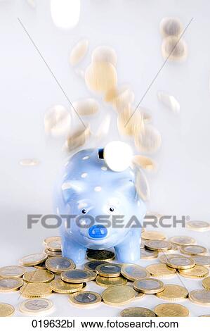 euro coins raining down on blue piggybank View Large Photo Image Stock Image - euro coins raining down on blue piggybank. Fotosearch