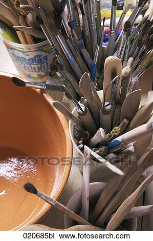 paint brushes and other tools for pottery View Large Photo Image Stock Image - paint brushes and other tools for pottery. Fotosearch