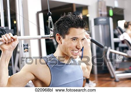 portrait of young man exercising with weight machine View Large Photo Image Stock Image - portrait of young man exercising with weight machine. Fotosearch
