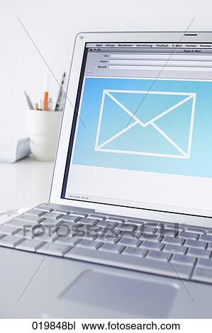 still life of laptop computer with email symbol View Large Photo Image Stock Image - still life of laptop computer with email symbol. Fotosearch