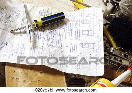 still life of screwdriver pencil and blueprint View Large Photo Image Stock Image - still life of screwdriver pencil and blueprint. Fotosearch