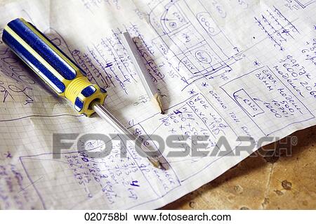 still life of screwdriver pencil and blueprint View Large Photo Image Stock Image - still life of screwdriver pencil and blueprint. Fotosearch