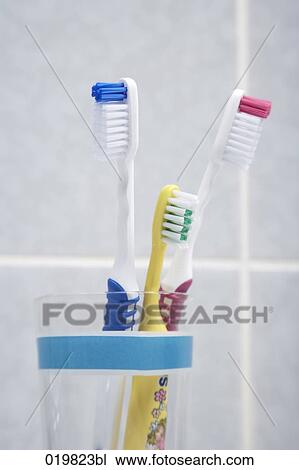 three toothbrushes in glass View Large Photo Image Stock Image - three toothbrushes in glass. Fotosearch
