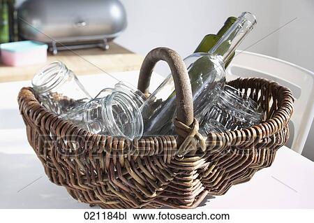 basket with empty glass bottles and jars View Large Photo Image Stock Image - basket with empty glass bottles and jars. Fotosearch