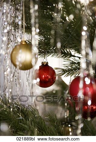 colourful baubles hanging on christmas tree View Large Photo Image Stock Image - colourful baubles hanging on christmas tree. Fotosearch