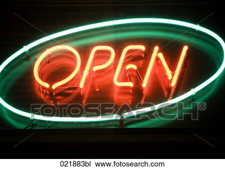 neon sign saying open at night View Large Photo Image Stock Image - neon sign saying open at night. Fotosearch