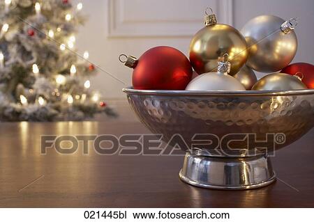 Stock Image - still life of bowl with baubles. Fotosearch
