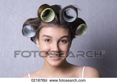 headshot of teenage girl with curlers in her hair View Large Photo Image Stock Image - headshot of teenage girl with curlers in her hair. Fotosearch