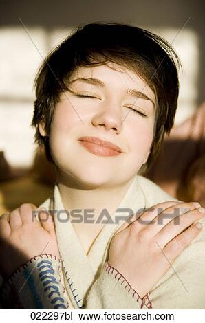headshot of teenage girl with eyes closed View Large Photo Image Stock Image - headshot of teenage girl with eyes closed. Fotosearch