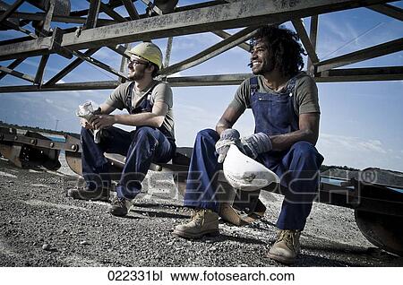 portrait of two worker taking break View Large Photo Image Stock Image - portrait of two worker taking break. Fotosearch