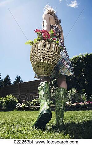 rear view of young woman carrying basket full of flowers View Large Photo Image Stock Image - rear view of young woman carrying basket full of flowers. Fotosearch