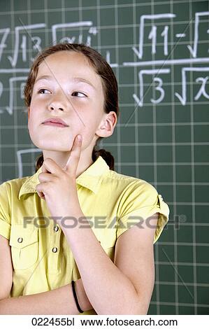 young girl in front of blackboard thinking View Large Photo Image Stock Image - young girl in front of blackboard thinking. Fotosearch